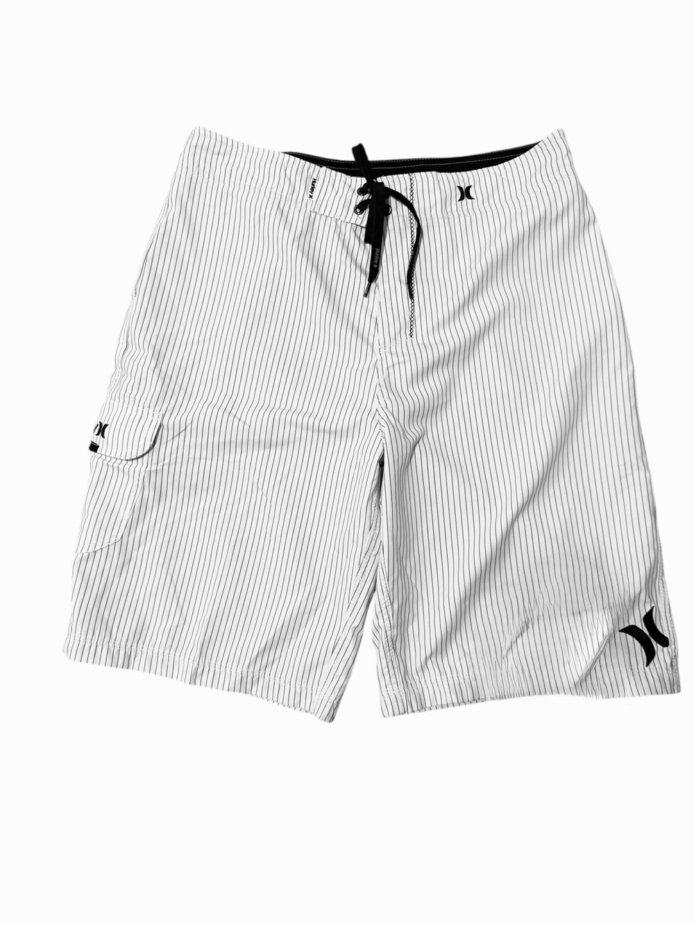 Hurley Men’s White Swim Board Shorts with Navy Pinstripes Size 33